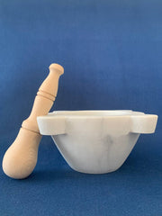 20 cm diameter marble mortar with wooden pestle: Olive Wood