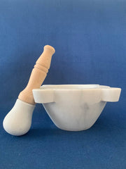 20 cm diameter marble mortar with wooden pestle: Olive Wood