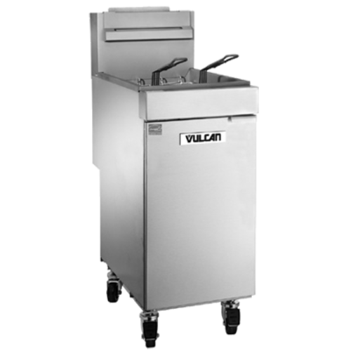 Fryer, Natural gas, floor model, 15-1/2" W, single tank, 35-40 lbs. oil capacity