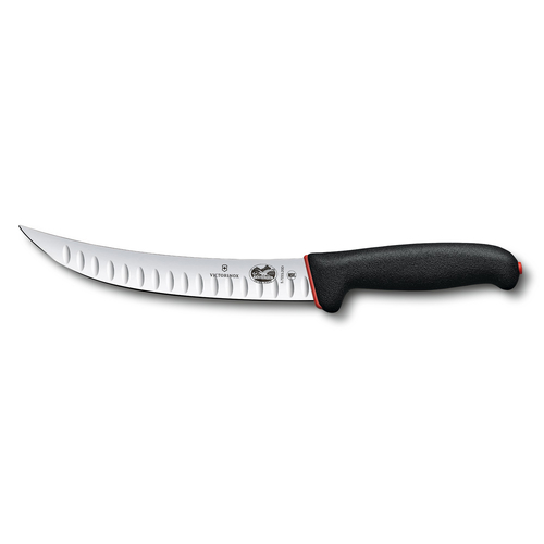 Butcher, 8" curved granton blade, stainless steel blade, black Fibrox® Pro dual-grip non-slip handle, NSF