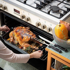 Carbon Steel Roaster Pan With “V” Shape Removable Roasting Rack Set, 16.5 Inch Rectangular Nonstick Roasting Pan, Turkey Roaster Pan Rack With Carving Fork & Chef Knife
