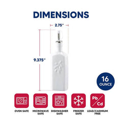 HIC Kitchen Oil Bottle, Square, Porcelain, 16oz