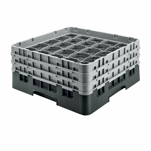 Glass Rack, with (2) soft gray extenders, full size, low profile, 19-3/4" x 19-3/4" x 7-1/4", (36) compartments, 2-7/8" max. dia., 6-1/8" max. height, black,36s534110