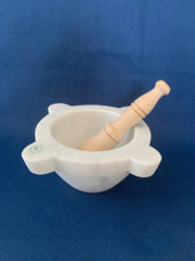 20 cm diameter marble mortar with wooden pestle: Olive Wood