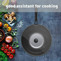 5 Pcs Carbon Wok Set, Carbon Steel Wok Pan 12 Inch Woks and Stir Fry Pans, Chinese Wok For Electric, Induction & Gas Stove With Glass Lid, Wok Spatula, Chopping Board & Paring Knife