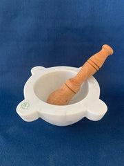 20 cm diameter marble mortar with wooden pestle: Olive Wood