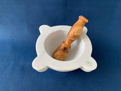 20 cm diameter marble mortar with wooden pestle: Olive Wood