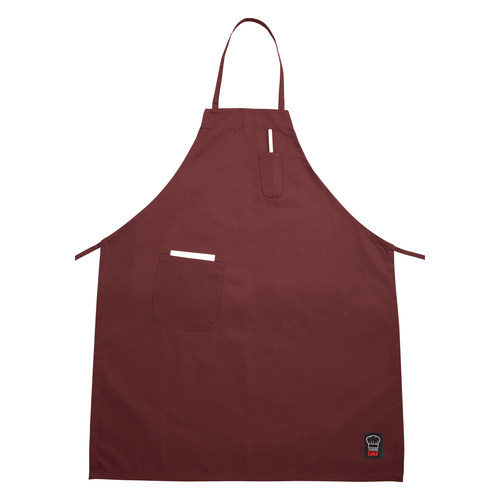 Full Length Burgundy Bib Apron w/ Pocket