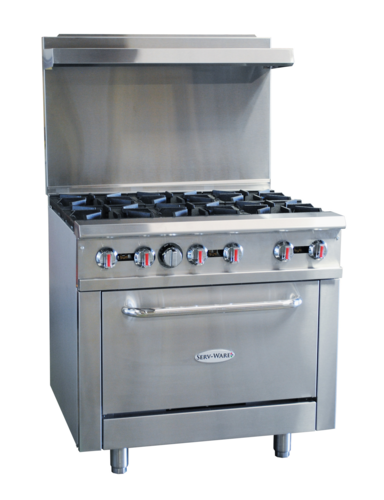 Restaurant Range, natural gas, 36", (6) 30,000 BTU open top burners