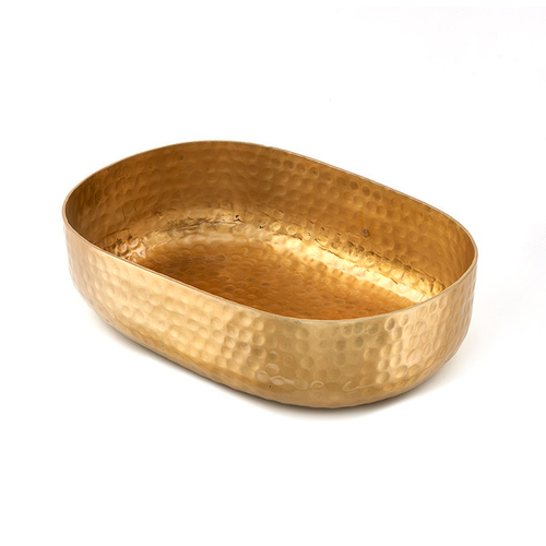 Entrée Basket, 48 oz., 9"L x 6"W x 2-1/4"H, oval, hand-wash only, hammered aluminum, gold