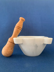 20 cm diameter marble mortar with wooden pestle: Olive Wood