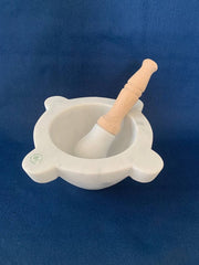 20 cm diameter marble mortar with wooden pestle: Olive Wood