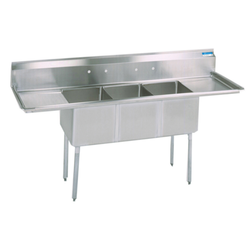 Sink 3 Comportment 18x18x12D with 2 drainboards 18" Mod# ES-3-18-12-18T