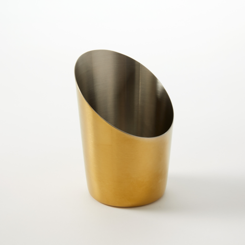 Fry Cup, 12 oz., 2.8" dia., x 4.5"H, Angled, stainless steel, gold satin