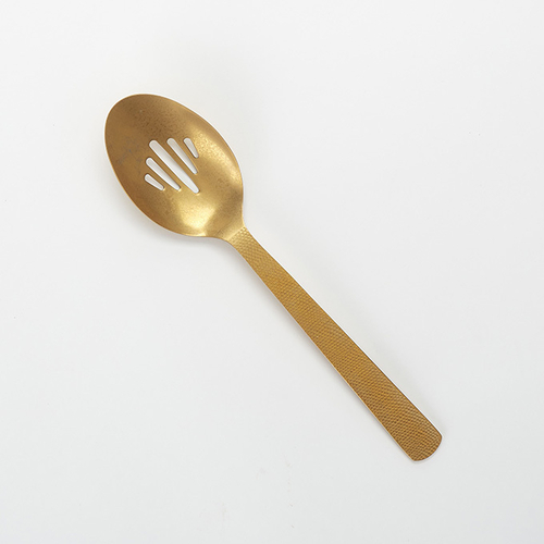 Serving Spoon, 10"L, slotted, hammered, 18/0 stainless steel, vintage gold finish