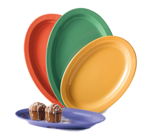 Platter, 10" x 6-3/4", oval, melamine, mix pack of 4 Mardi Gras colors Mod # OP-610-MIX