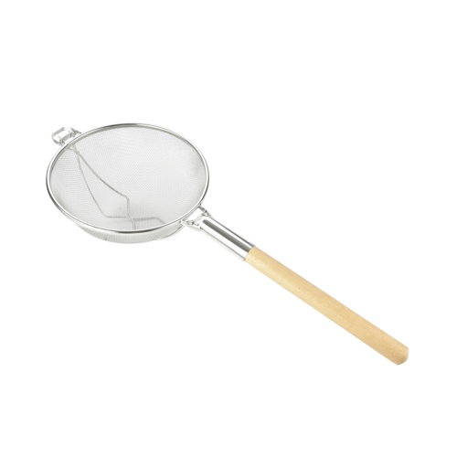 Mesh Strainer, 12" dia., double, reinforced, with wood handle, stainless steel Mod# STRH-12D