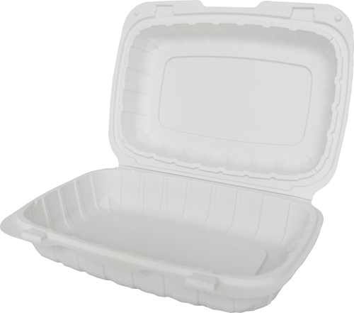 TG-PM-96 Takeout Container Plastic White Rectangular Hinged Lid 1 Compartment