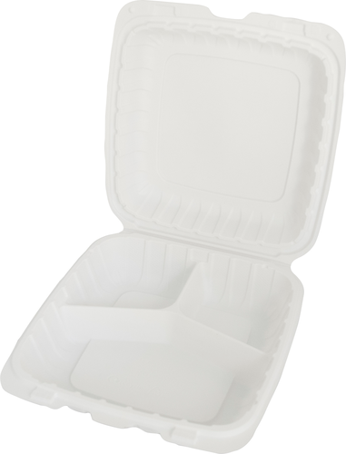 TG-PM-993 Takeout Container Plastic White Square Hinged Lid 3 Compartment